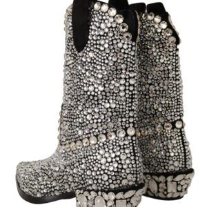 Black Suede Strass Crystal Cowgirl Boots