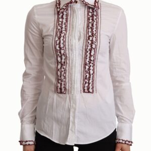 White Cotton Lace Long Sleeves Ruffle Collar Top Shirt
