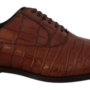 Brown Crocodile Leather Mens Formal Derby Shoes