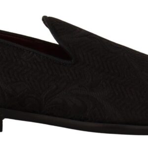 Black Floral Brocade Slippers Loafers Shoes