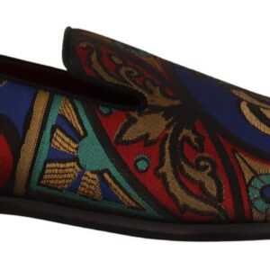 Multicolor Jacquard Crown Slippers Loafers Shoes