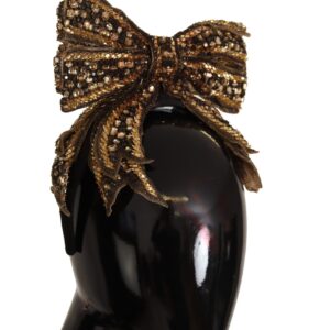 Gold Crystal Beaded Sequined Silk Bow Headband Diadem