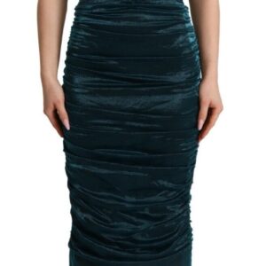 Turquoise Bustier Bodice Draped Midi Dress