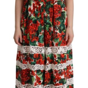 Multicolor Geranium Print Lace Long Maxi Dress