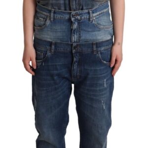 Dark Blue Cotton Strapless Denim Jumpsuit Dress