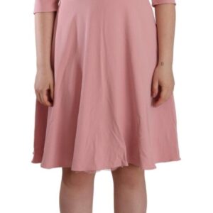 Pink 3/4 Sleeves Viscose Blend A-line Dress
