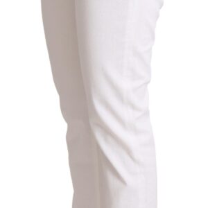 White Cotton Mid Waist Denim Tapered Jeans