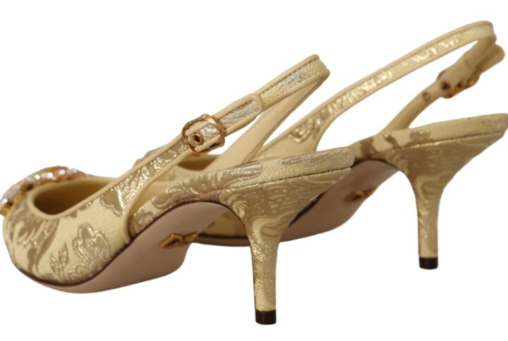 Gold Crystal Slingbacks Pumps Heels Shoes - Jag Couture London