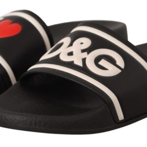 Black Leather I Love D&G Slides Sandals