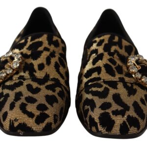 Gold Leopard Print Crystals Loafers Shoes