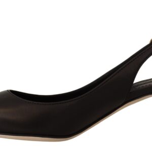 Black Leather Slingbacks Heels Pumps Shoes