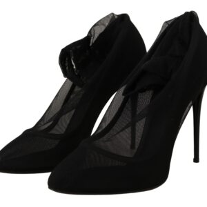 Black Tulle Stretch Boots Pumps Shoes
