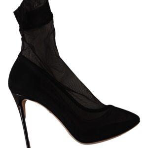 Black Stretch Tulle Stretch Boots Shoes