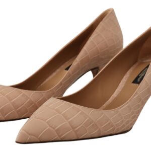 Beige Leather Pointed Heels Pumps Shoes