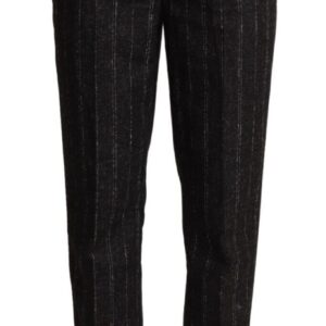 Black Striped High Waist Tapered Pants