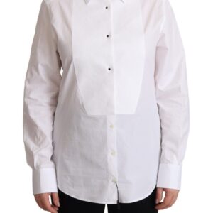 White Cotton Dress Collared Long Sleeves Shirt Top