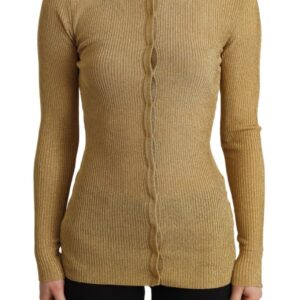 Gold Viscose Blend Buttons Cardigan Sweater