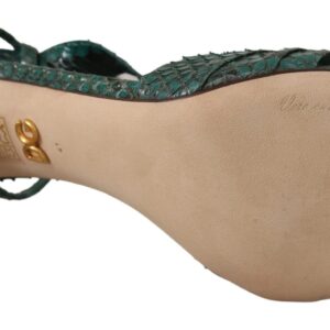 Green Python Strap Sandals Heels Shoes
