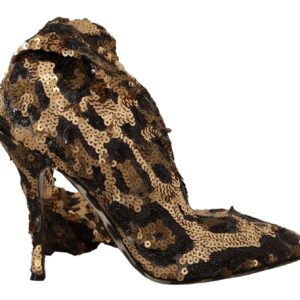 Gold Leopard Sequins Heels Boots Shoes