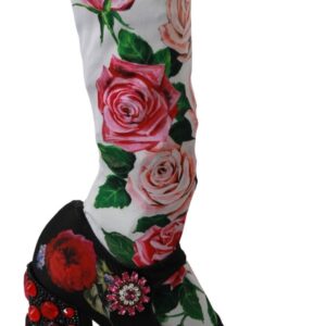 Black Floral Socks Crystal Jersey Boots Shoes