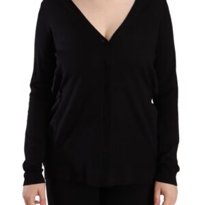 Black Wool V-neck Long Sleeves Pullover Top