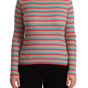 Multicolor Stripes Silk Crew Neck Pullover Top
