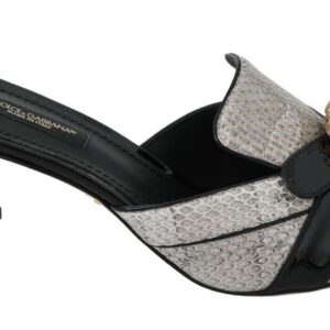 Black Gray Exotic Leather Crystals Sandals Shoes