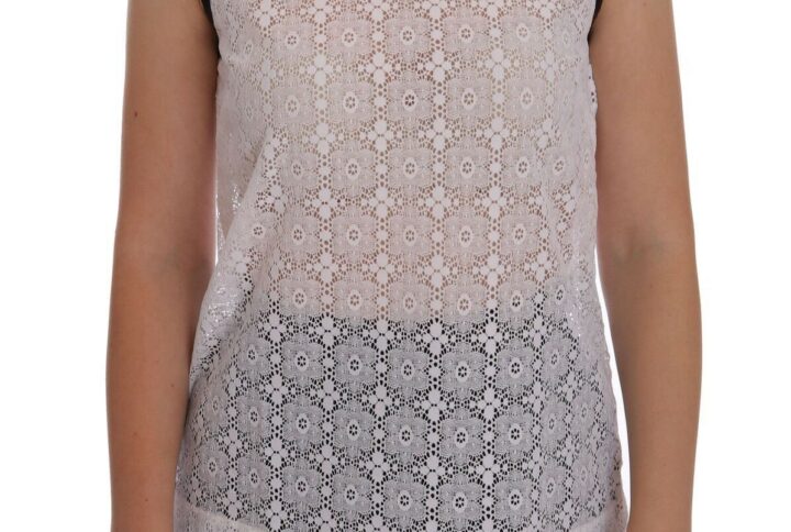 White Lace Floral Nylon Tank T-shirt - Jag Couture London