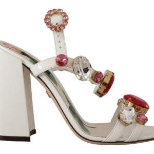 White Leather Crystal Keira Heels Sandals Shoes