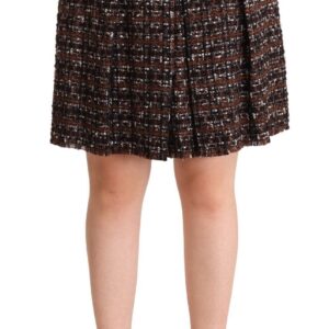 Brown High Waist Mini A-Line Pleated Skirt
