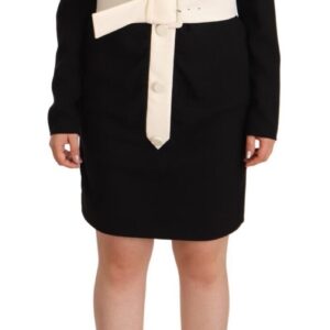 Black Wool Long Sleeves Belted Mini Sheath Dress