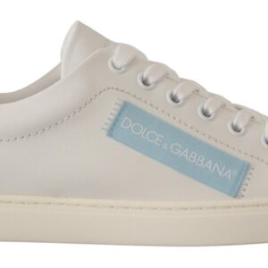 White Blue Leather Low Top Sneakers Shoes