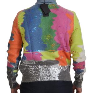 Multicolor Turtleneck Pullover Mohair Sweater