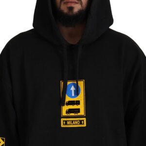 Black Cotton Hooded DG Shield Pullover Sweater