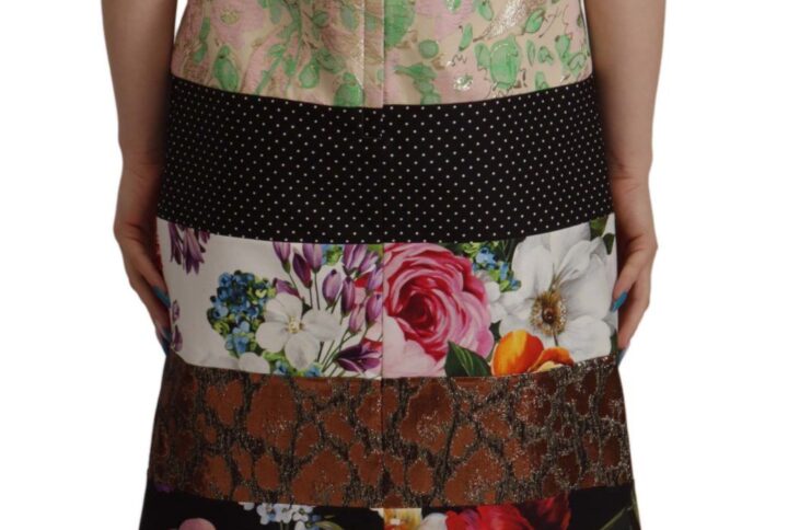 Multicolor Pachwork Floral Sheath Jaquard Mini Gown Dress - Jag Couture London