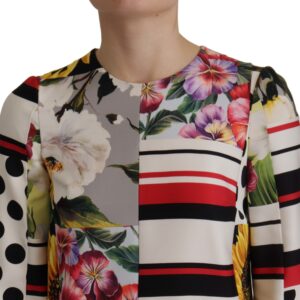 Multicolor Charmeuse Floral Sheath Jaquard Pachwork Dress