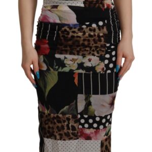 Multicolor Pachwork Midi Floral Silk Leopard Bodycon Dress