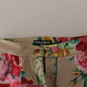 Beige Floral Dress Formal High Waist Pants