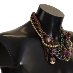 Gold Brass Sicily Floral Crystal Statement Necklace