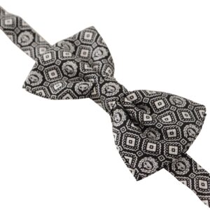 Black white 100% Silk Adjustable Neck Papillon Tie