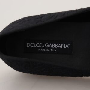 Black Floral Jacquard Slippers Loafers Shoes
