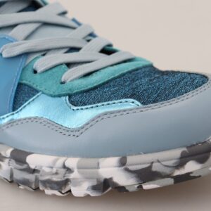 Blue Gray Leather Sport Low Top Sneakers | Jag Couture London – New York