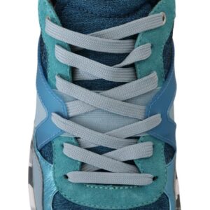 Blue Gray Leather Sport Low Top Sneakers - Jag Couture London