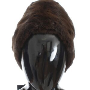 Brown Weasel Fur Womens Cashmere Hat Beanie