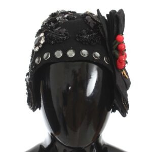 Black Crystal Gold Cherries Brooch Hat