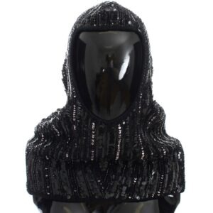 Black Knitted Sequin Hood Scarf Hat