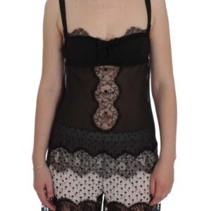 Black Silk Floral Lace Lingerie Top