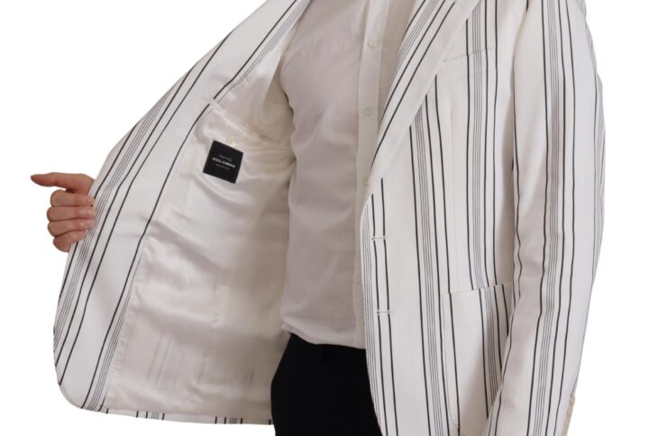 White Stripes Cotton Single Breasted Blazer - Jag Couture London