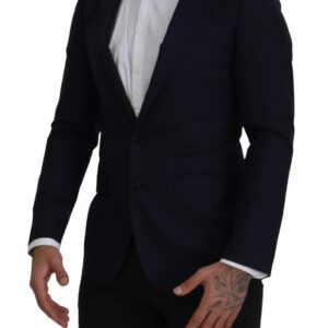 Blue Wool Single Breasted Coat Blazer