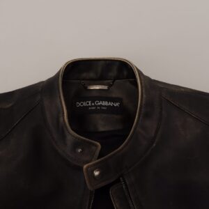 Black Leather Zipper Biker Coat Jacket